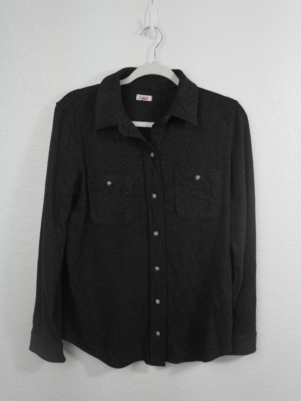 Faherty Legend Black Gray Button Up Sweater Shirt Womens Herringbone